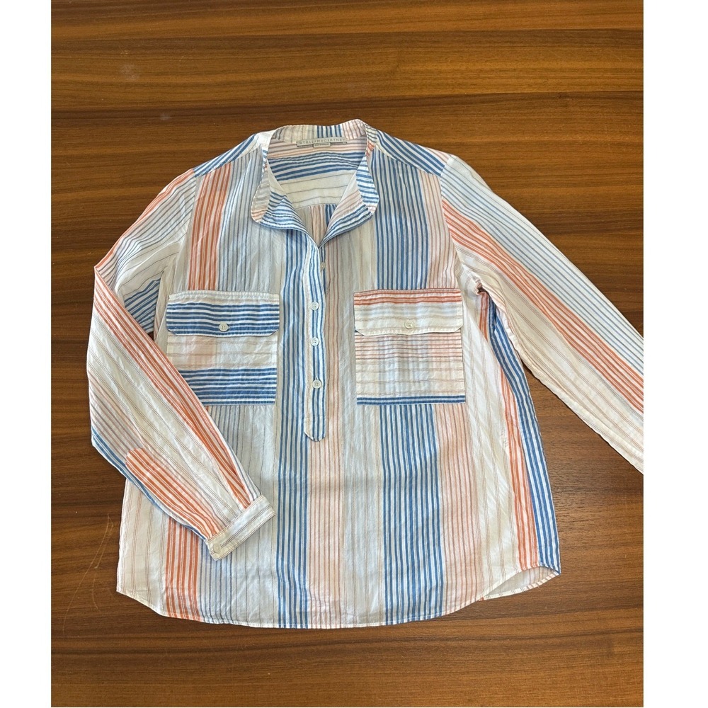 Stella McCartney Striped Popover Blouse 36 Blue‎ Orange Lightweight Coastal